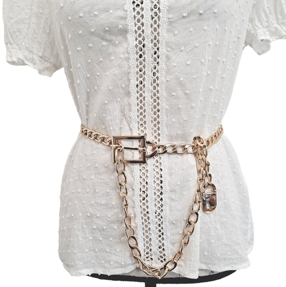 Gold boho chunky chain link metal waist square buckle statement Y2k dress belt - Picture 9 of 11